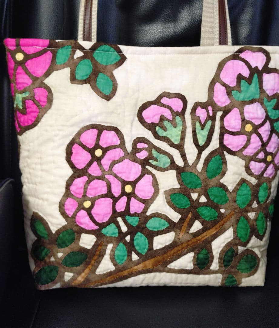 つるバラ・ハンドメイド・ハワイアンキルトバッグ・ステンドグラスキルト