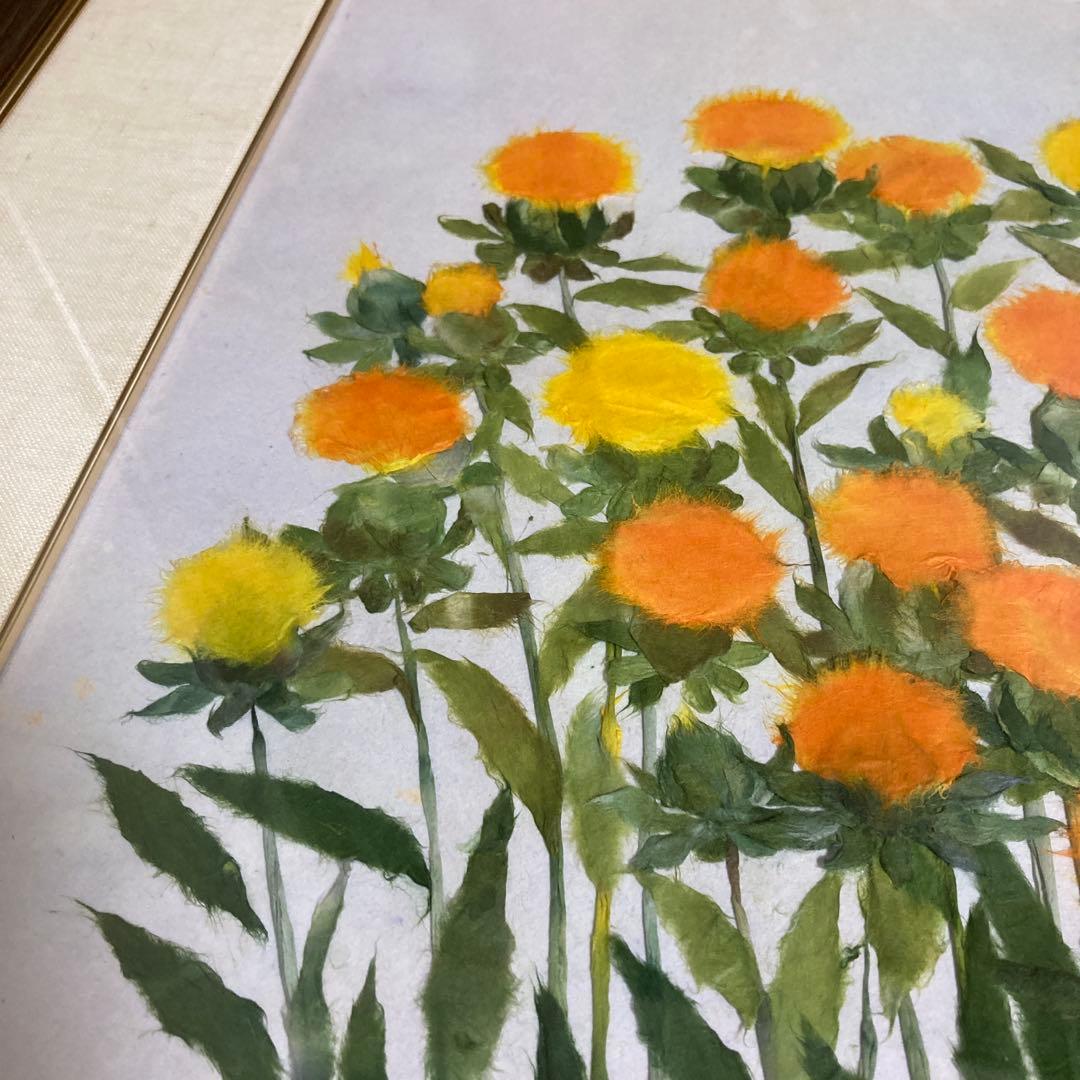 ちぎり絵　紅花モチーフ