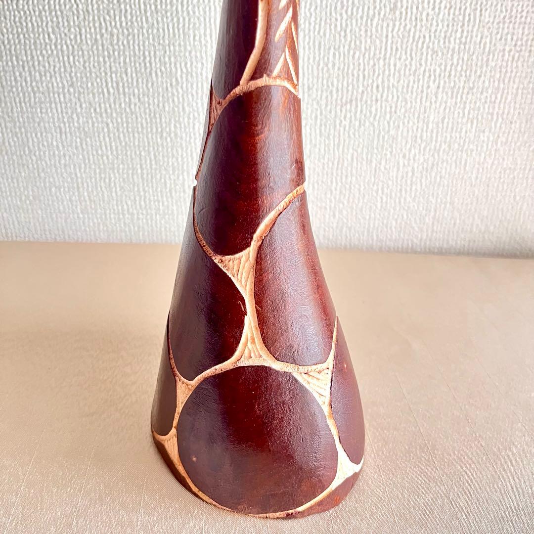 ★新品未使用 ★アフリカ製木彫りゼブラ柄のトレーと キリンのオブジェ