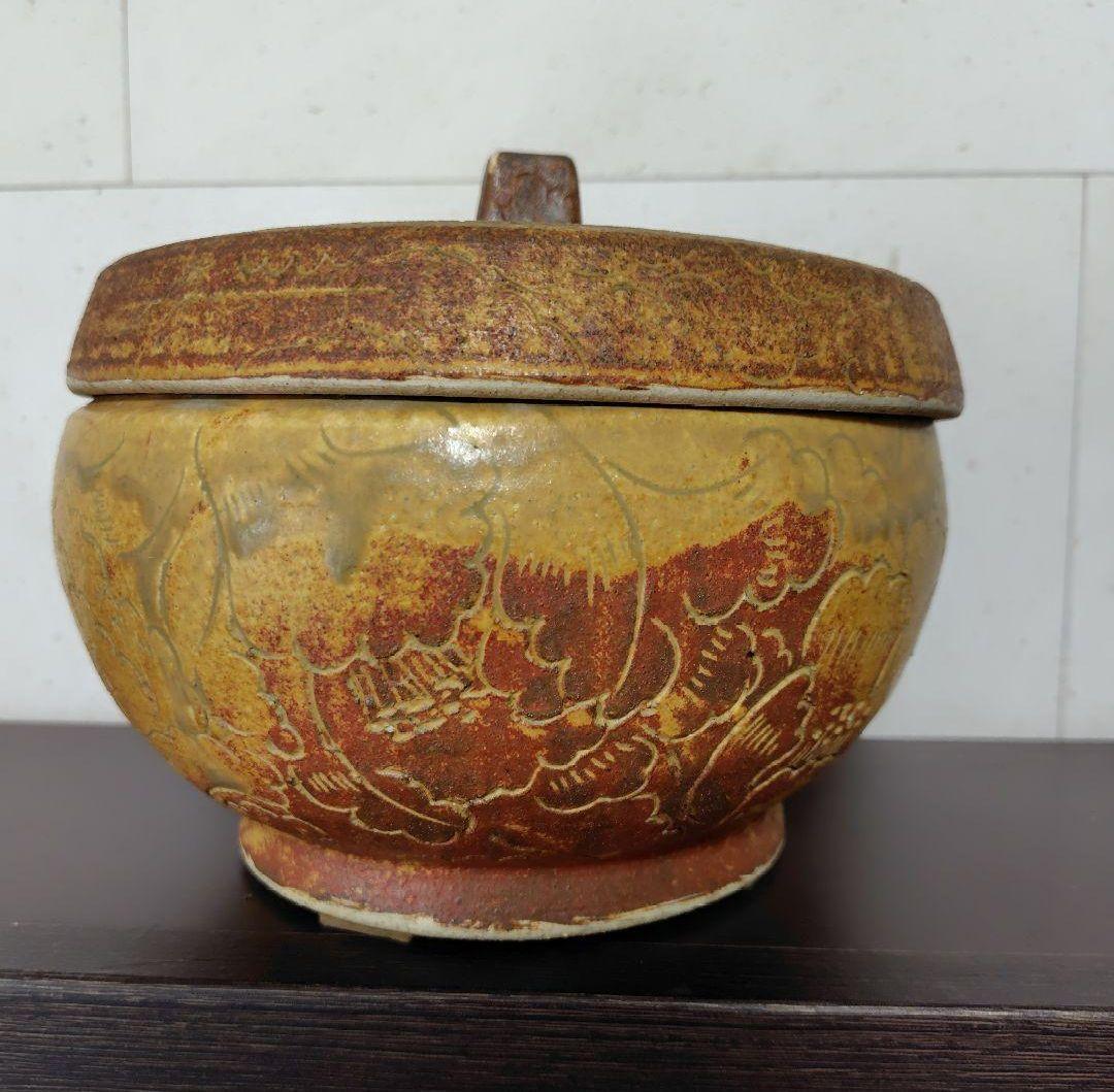【作家物】一点物　蓋付き壺　蓋物器　菓子入れ　一点物　インテリア　飴色