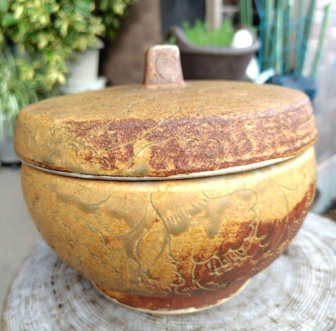 【作家物】一点物　蓋付き壺　蓋物器　菓子入れ　一点物　インテリア　飴色