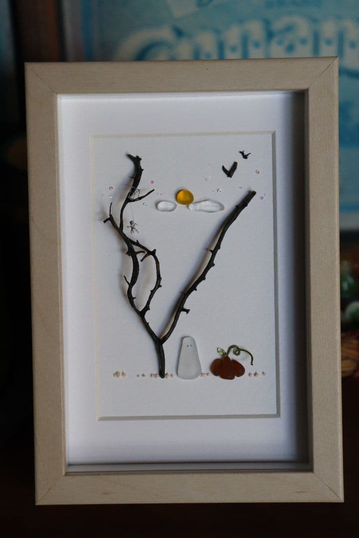 シーグラスアート蜘蛛とハロウィン