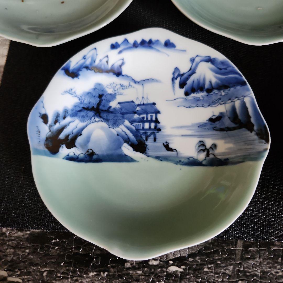 -32//w9　青磁　染付　掛け分け