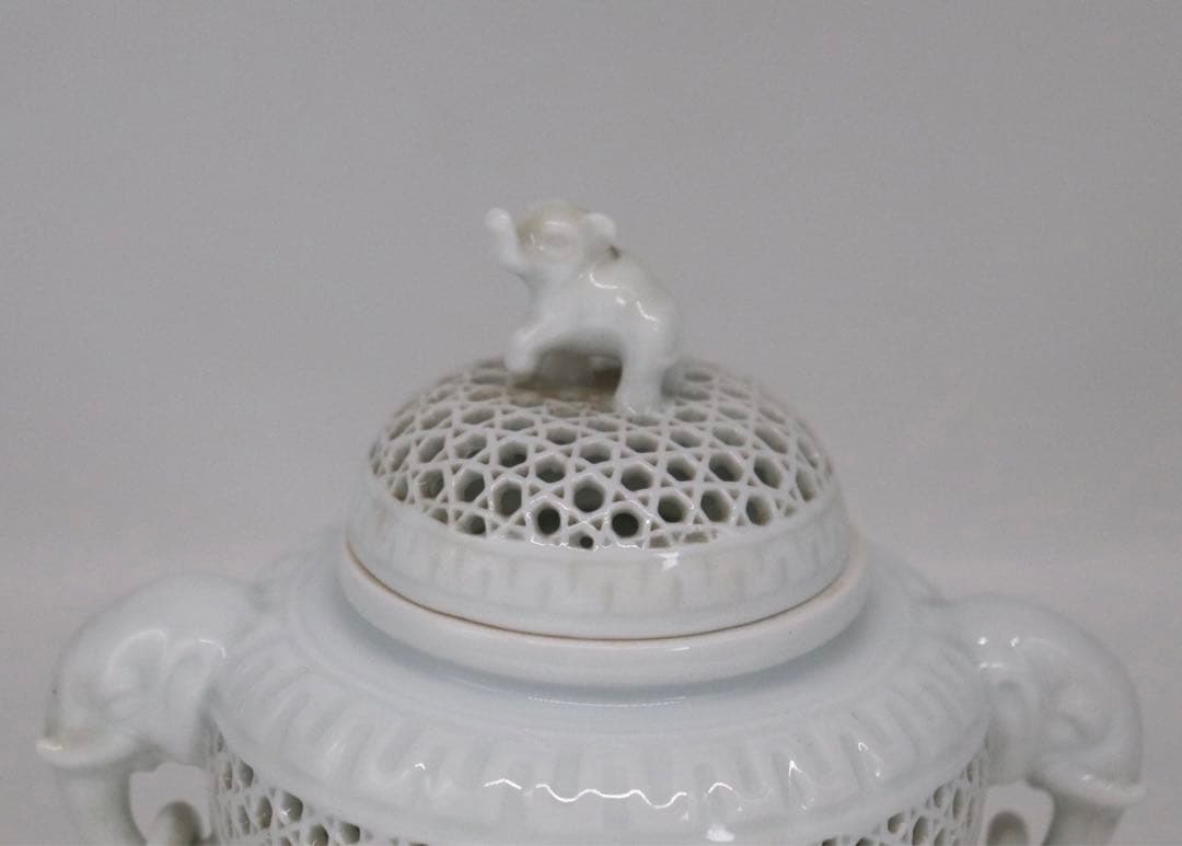 景泉作　白磁象耳香炉　共箱　茶道具　送料込み1005