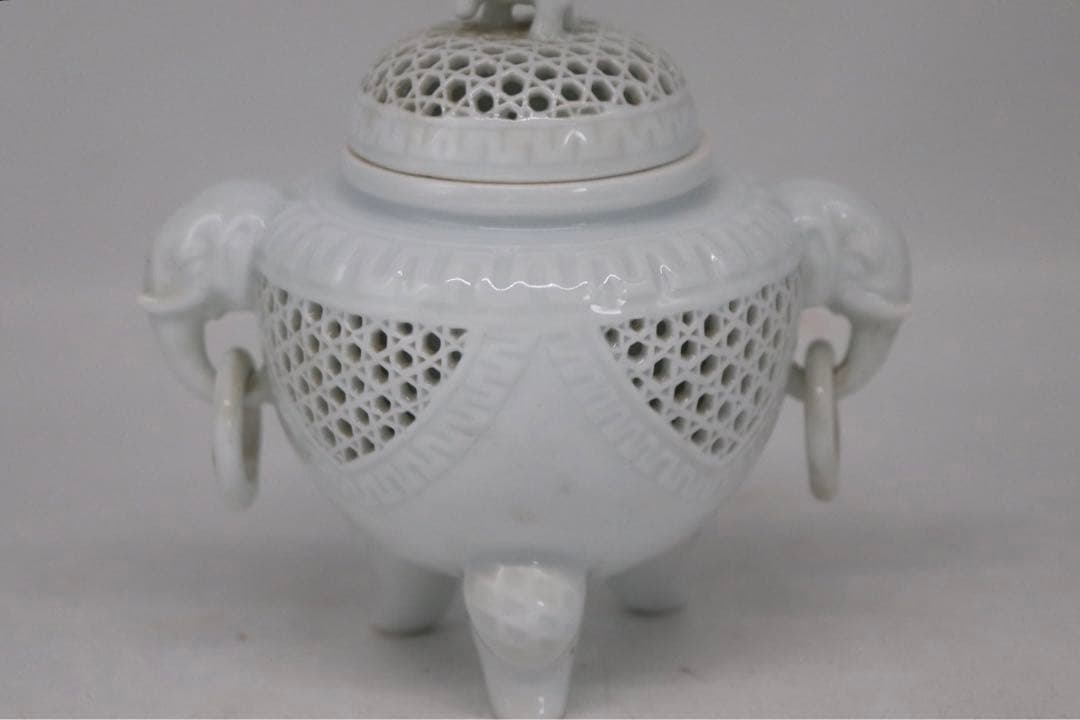 景泉作　白磁象耳香炉　共箱　茶道具　送料込み1005