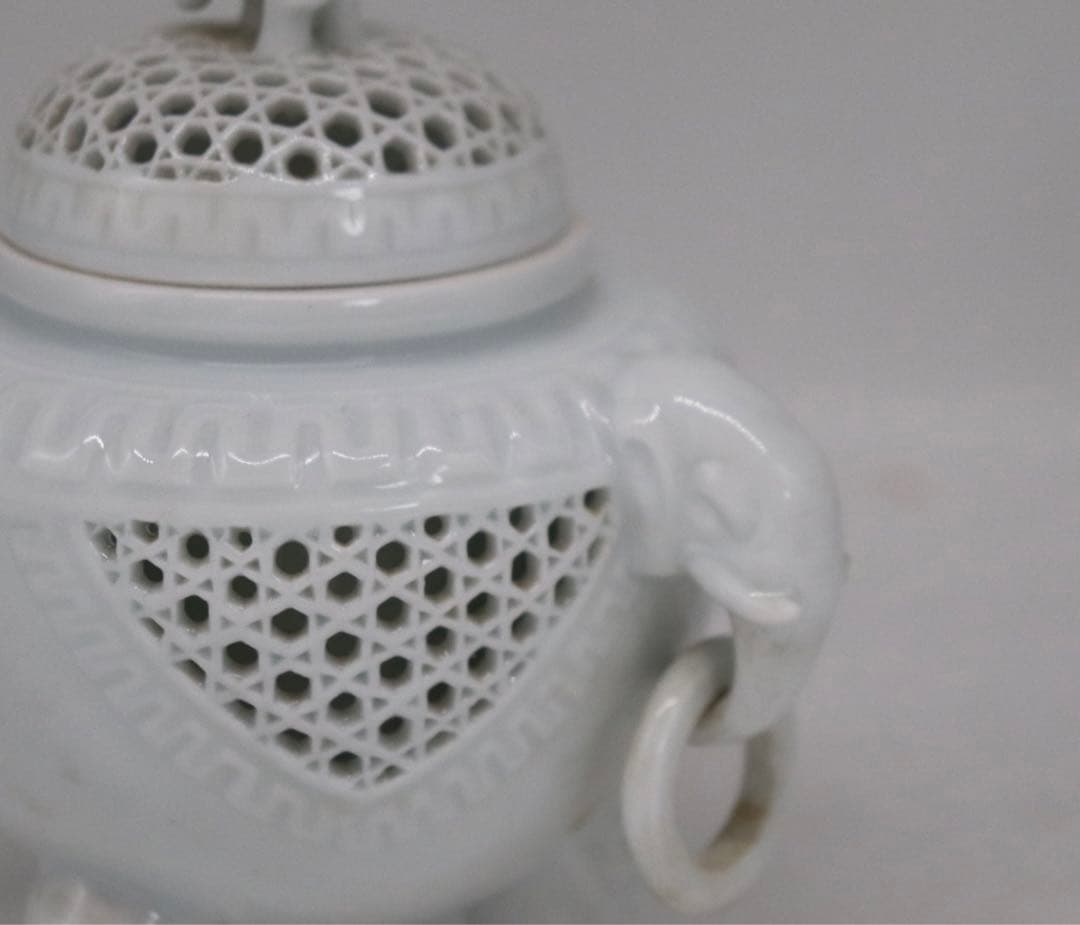 景泉作　白磁象耳香炉　共箱　茶道具　送料込み1005