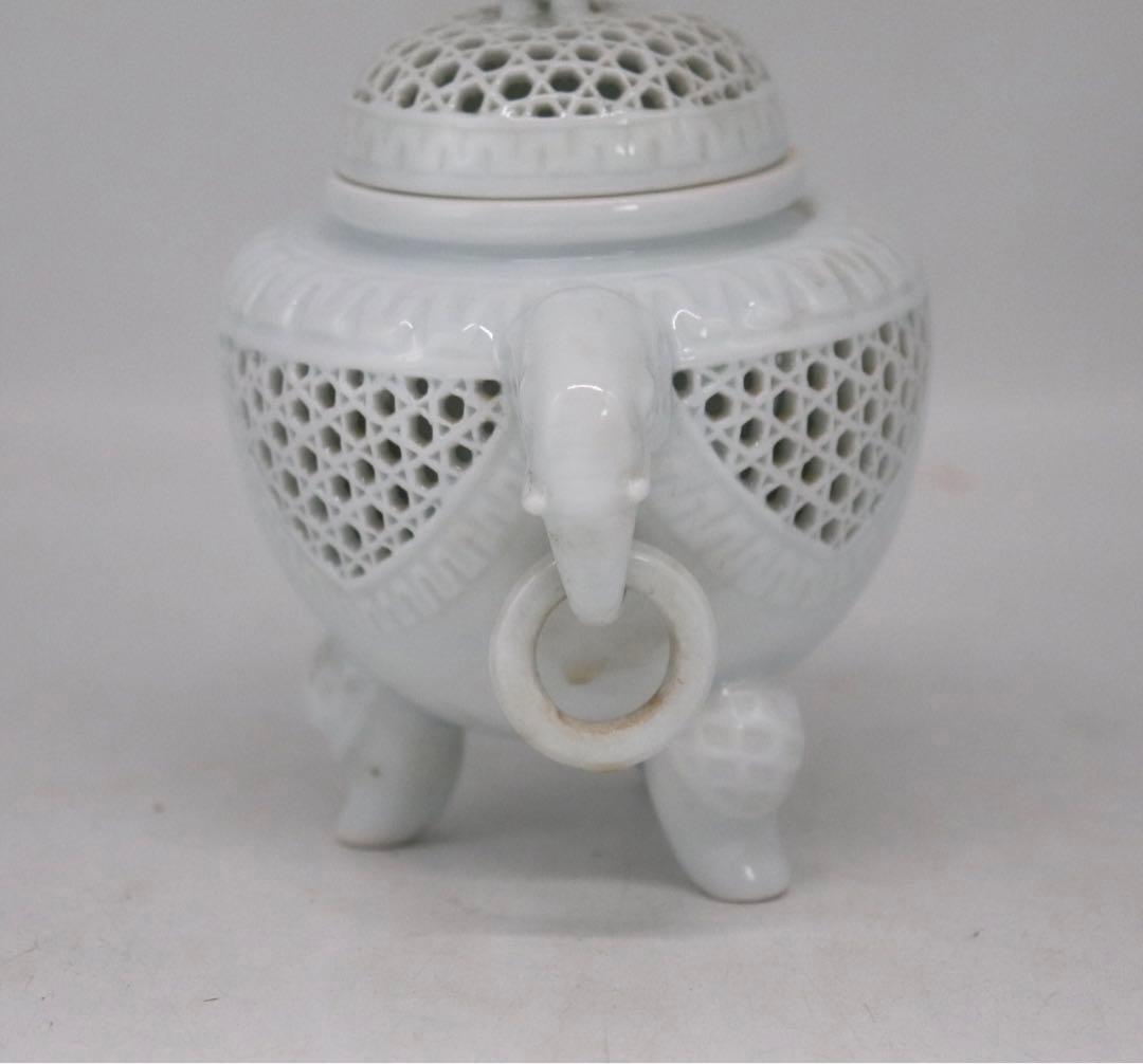 景泉作　白磁象耳香炉　共箱　茶道具　送料込み1005