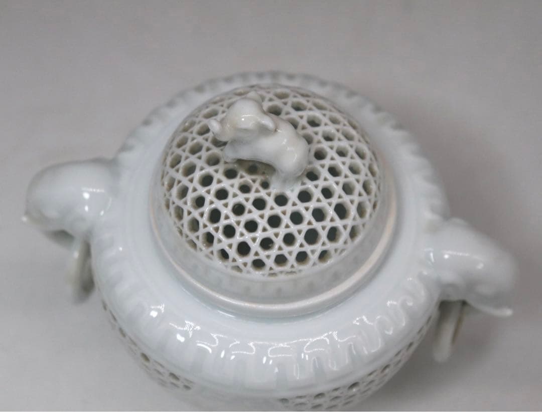 景泉作　白磁象耳香炉　共箱　茶道具　送料込み1005