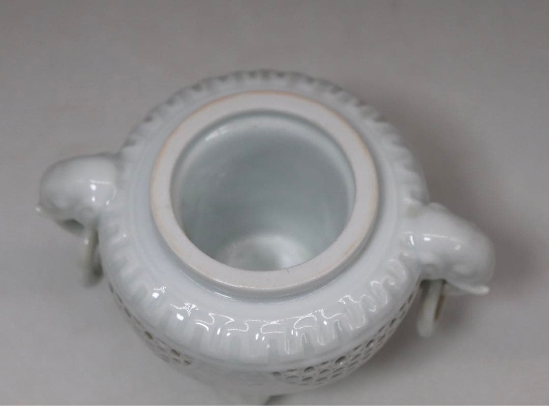 景泉作　白磁象耳香炉　共箱　茶道具　送料込み1005