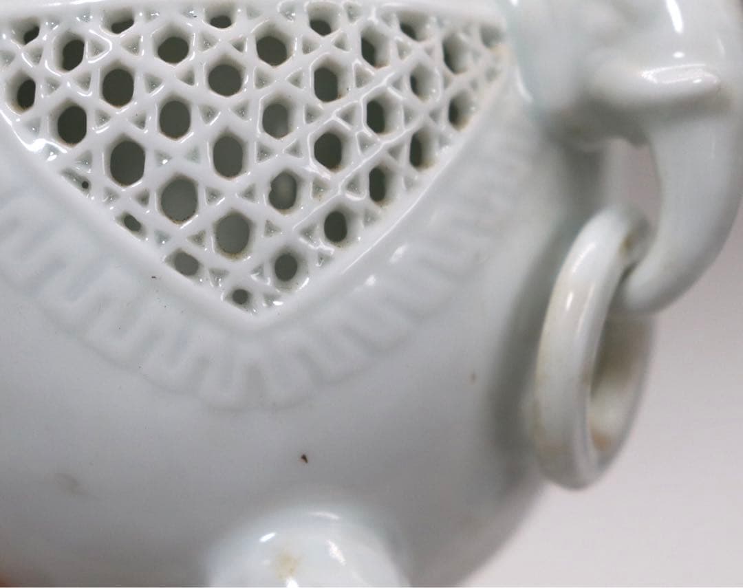 景泉作　白磁象耳香炉　共箱　茶道具　送料込み1005