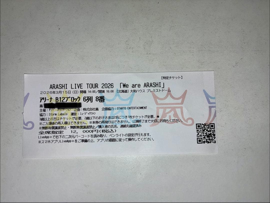 ARASHI LIVE We are ARASHI 嵐 チケット半券 アリーナ席