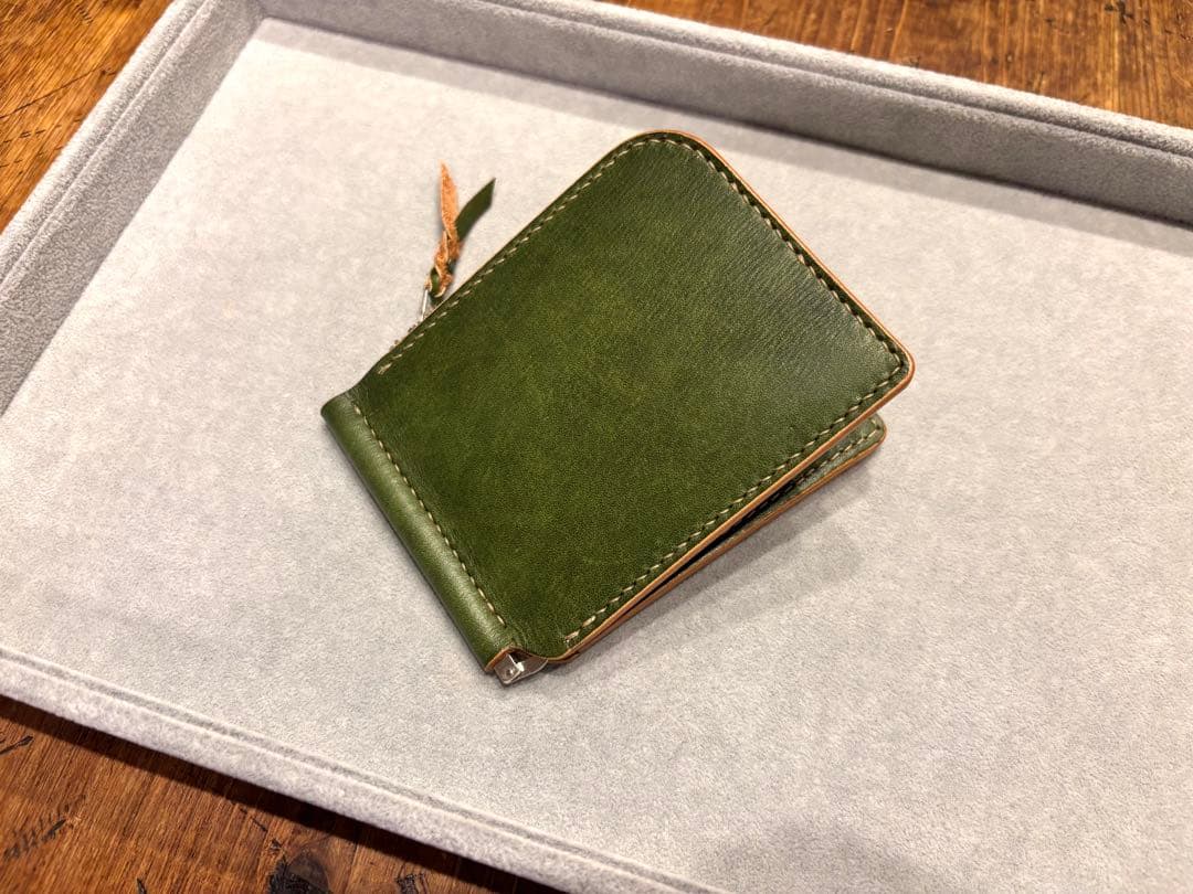 グリーンレザー ミニ財布 札入れ付き
