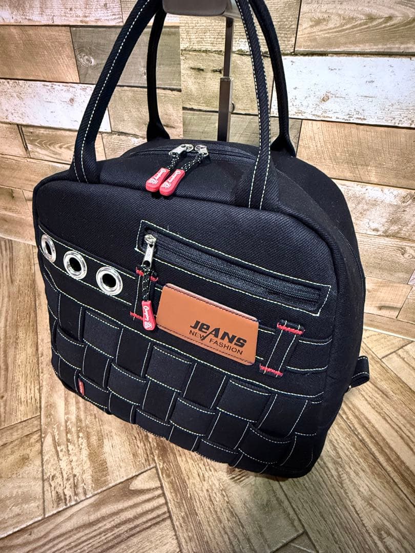 ロビンママさま専用。ぷぅ。★handmade★ 黒デニム編み込みボストンリュック