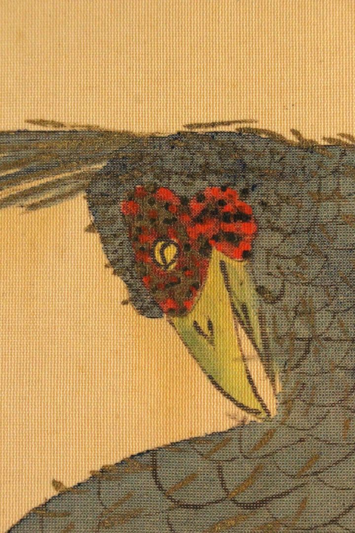 No4514 掛軸　山元春挙　旭双孔雀図　彩色絹本　日本画　花鳥画　送料無料