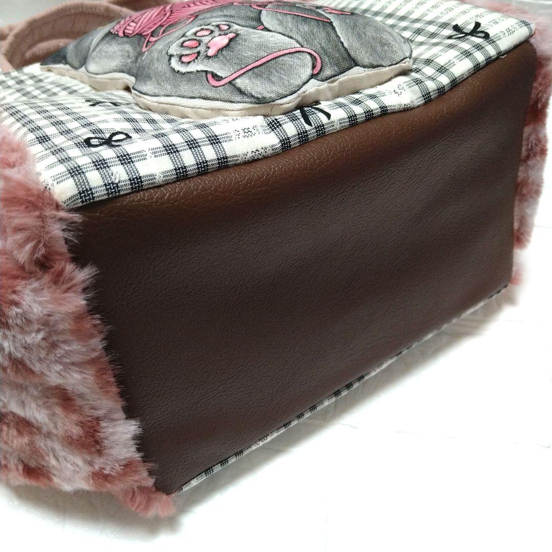 ゆ*ら様 コヤンイサムチョン☆ころりんトートバッグ　チェックリボン＆ヒョウ柄ボア