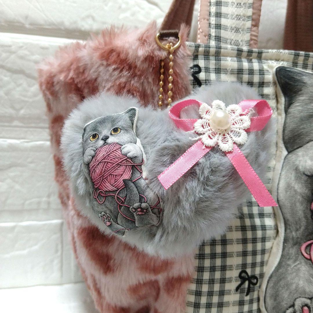 ゆ*ら様 コヤンイサムチョン☆ころりんトートバッグ　チェックリボン＆ヒョウ柄ボア