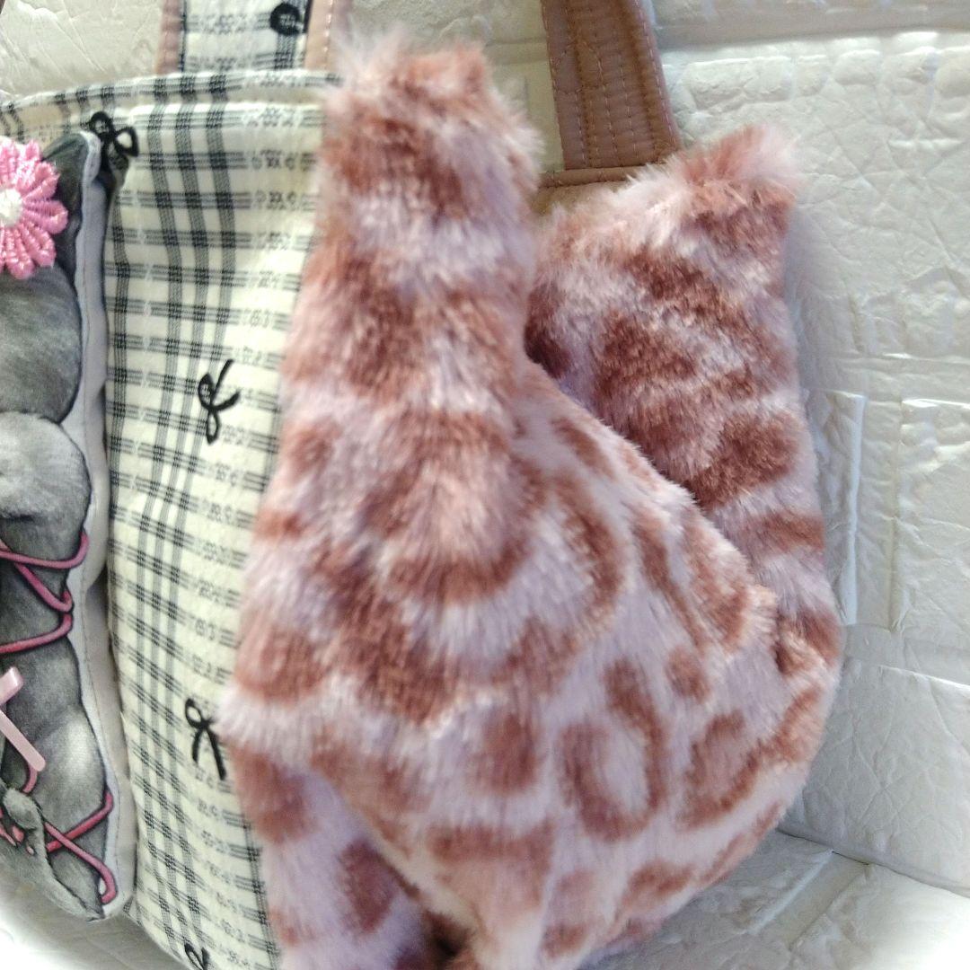 ゆ*ら様 コヤンイサムチョン☆ころりんトートバッグ　チェックリボン＆ヒョウ柄ボア