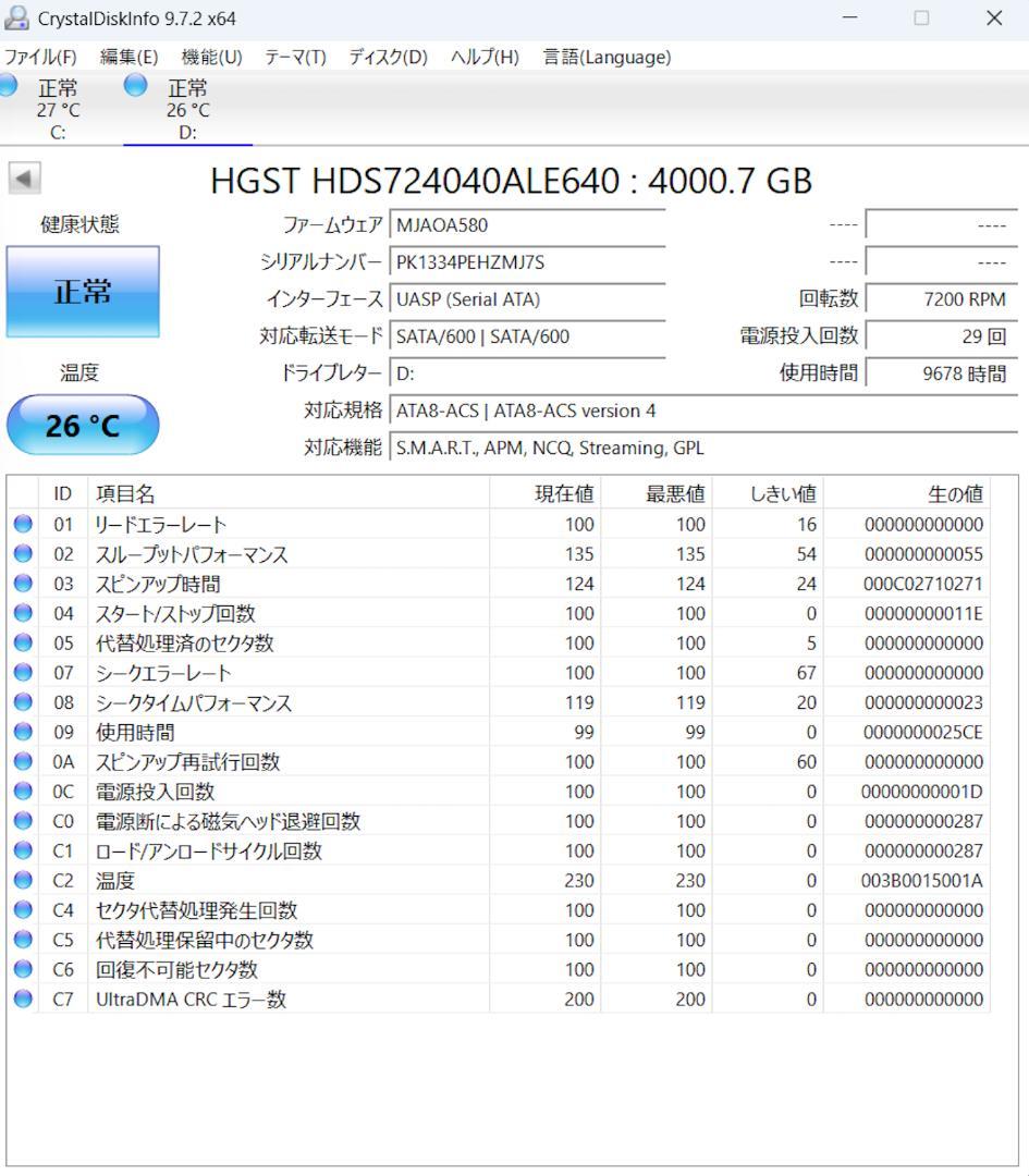 Hitachi/HGST 3.5 HDD 4TB　※管理番号：㉝