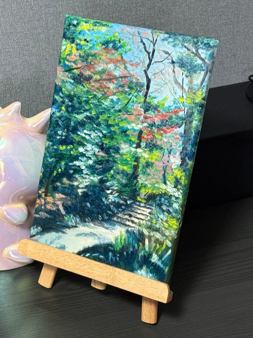「林間の道」　手描き　油絵　風景画　原画　油彩画　印象派　肉筆