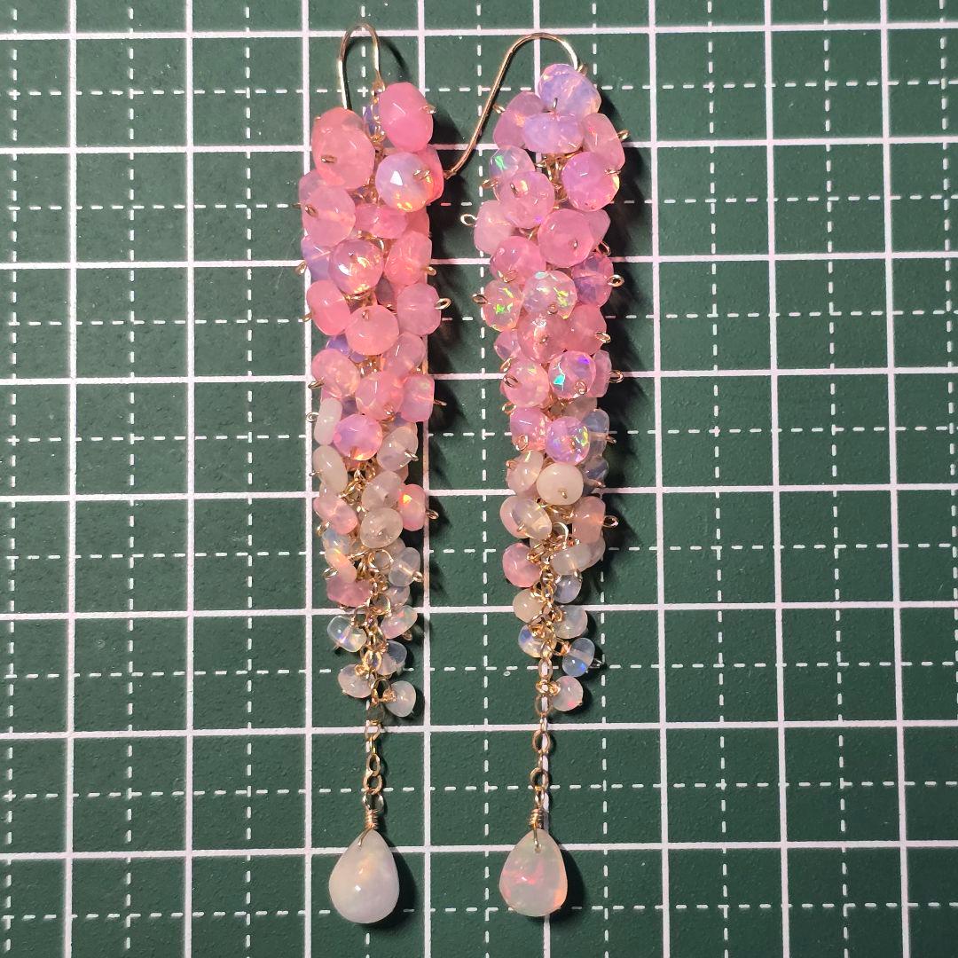 14kgfピンクカラーオパールサイズグラデーションピアスvegagift