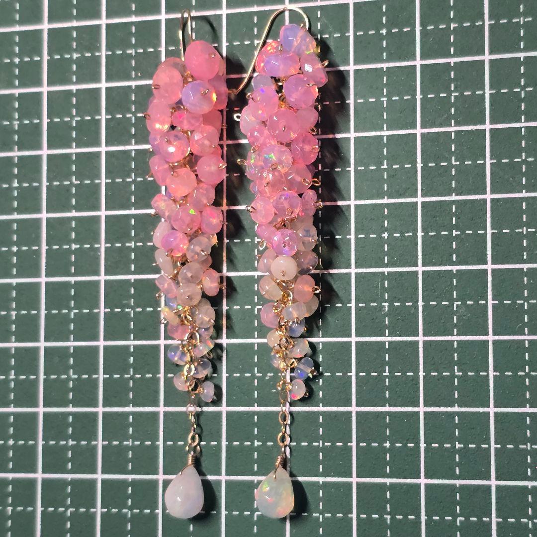 14kgfピンクカラーオパールサイズグラデーションピアスvegagift