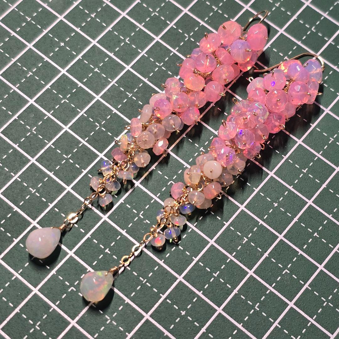 14kgfピンクカラーオパールサイズグラデーションピアスvegagift