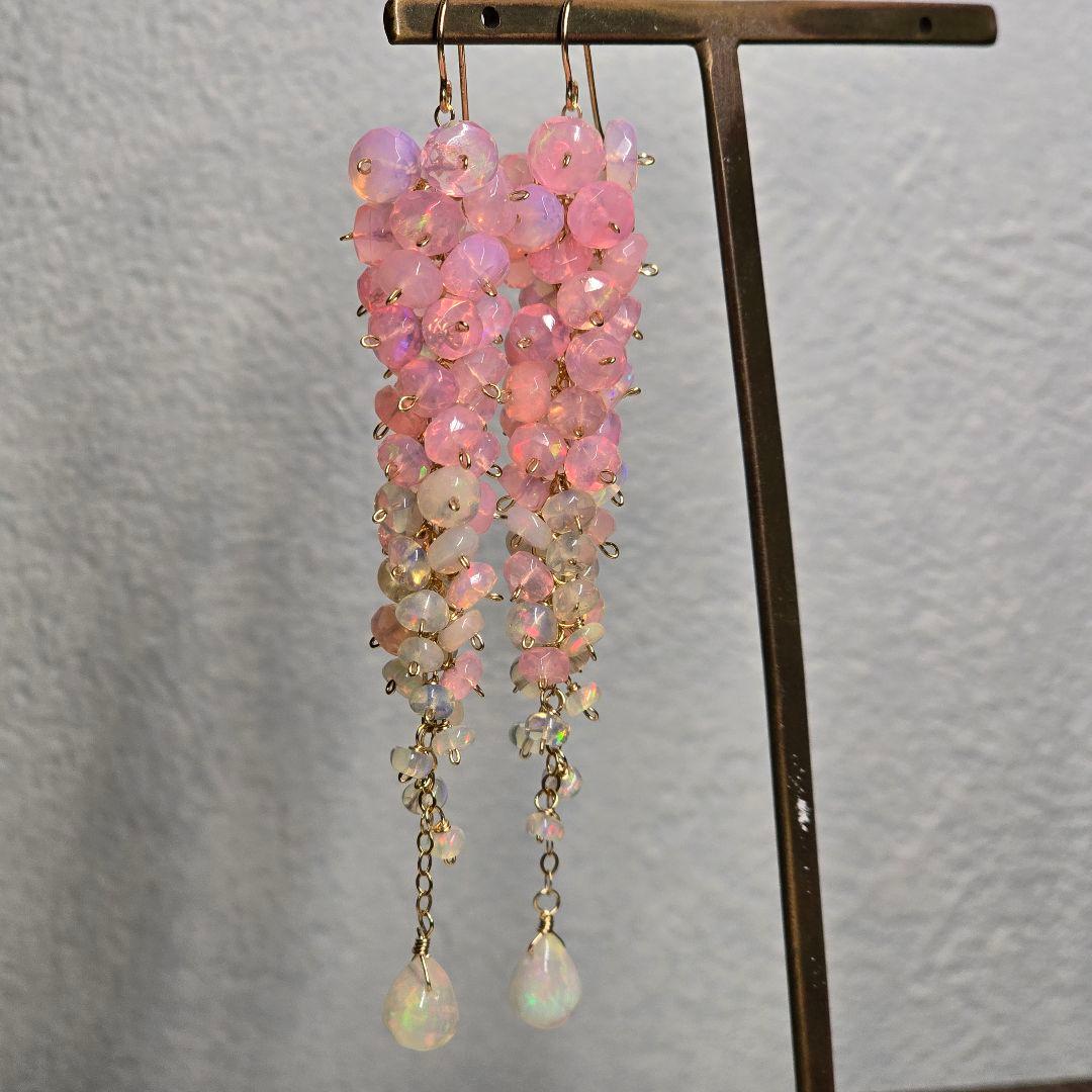 14kgfピンクカラーオパールサイズグラデーションピアスvegagift