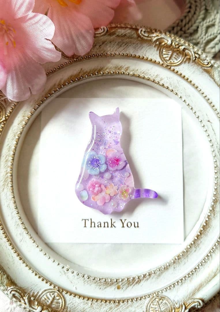 レジン　猫　ヘアゴム　ブローチ　ポニーフック　No.631