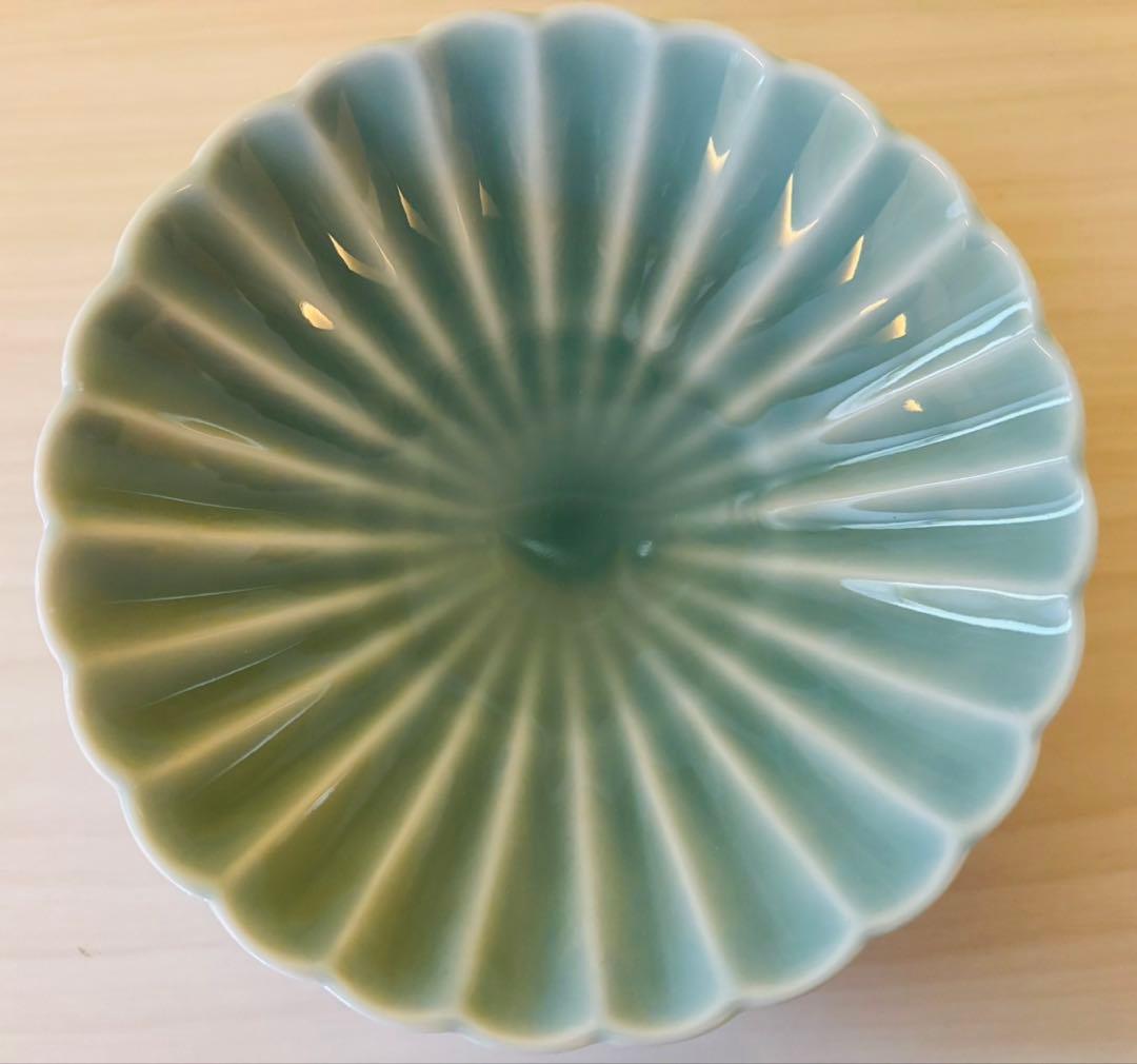 【未使用品】深川製磁　小皿5枚　菊花形青磁 菊割小付揃　宮内庁御用達