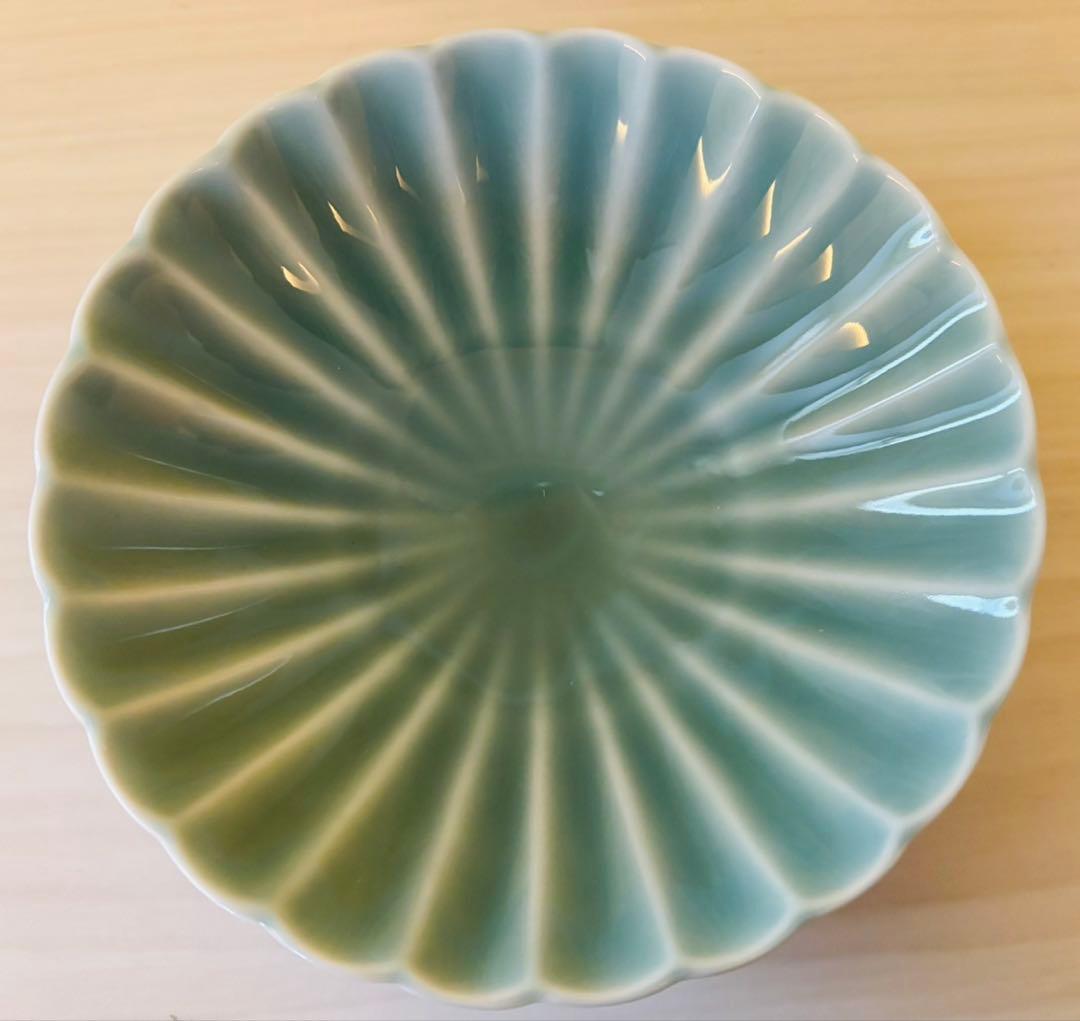 【未使用品】深川製磁　小皿5枚　菊花形青磁 菊割小付揃　宮内庁御用達