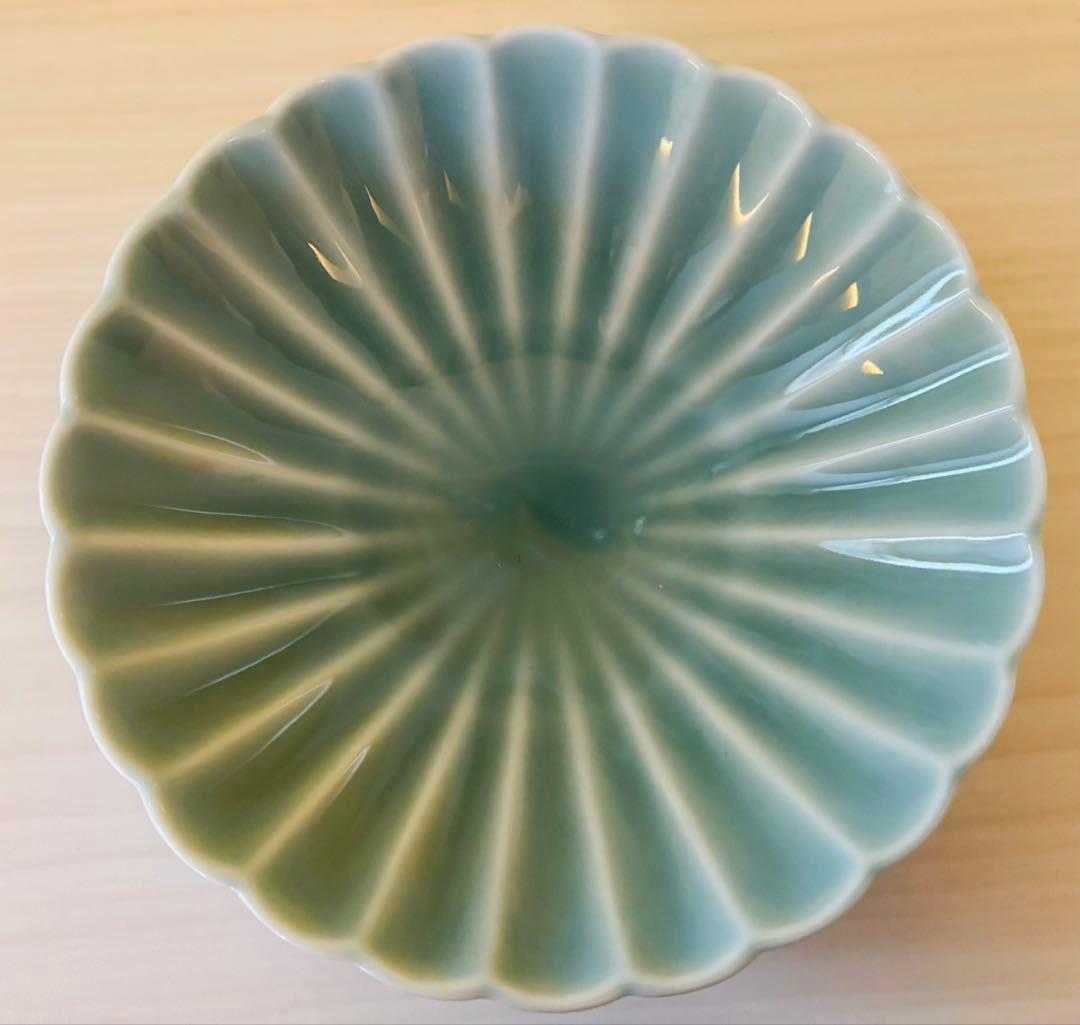 【未使用品】深川製磁　小皿5枚　菊花形青磁 菊割小付揃　宮内庁御用達