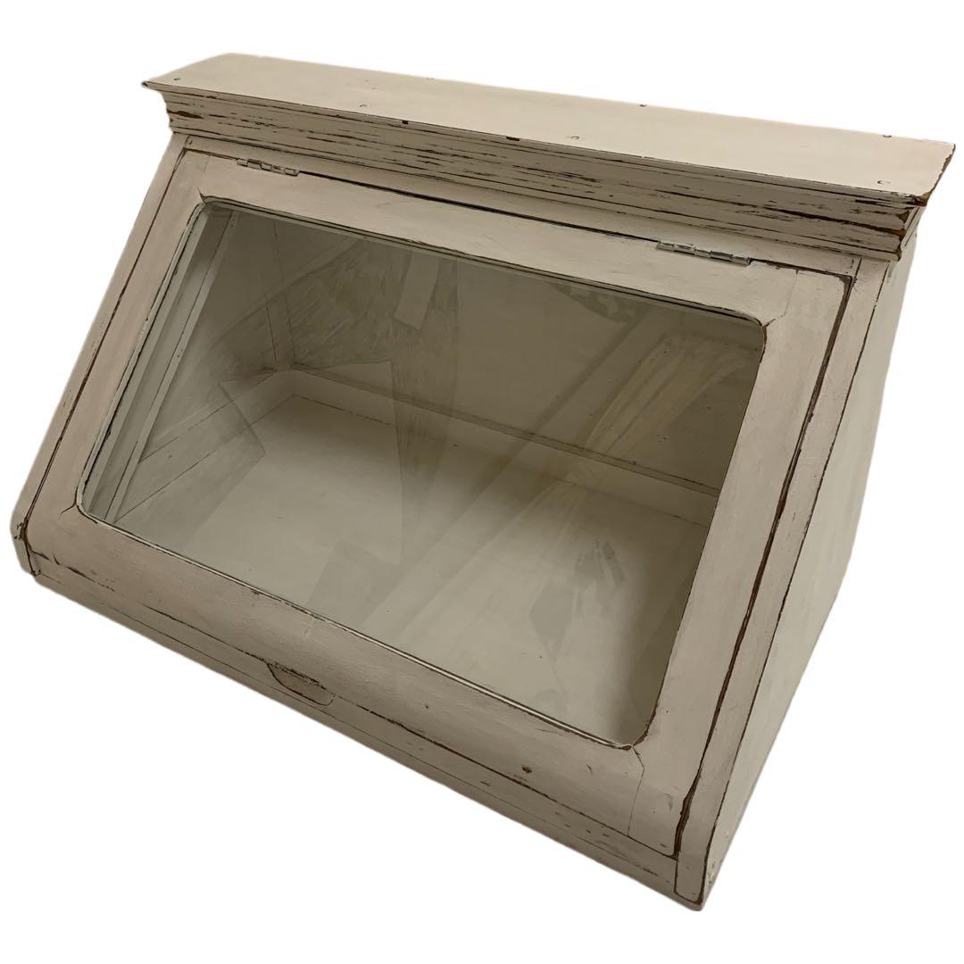 VINTAGE Antique レトロ ガラスショーケース ホワイトペイント 棚