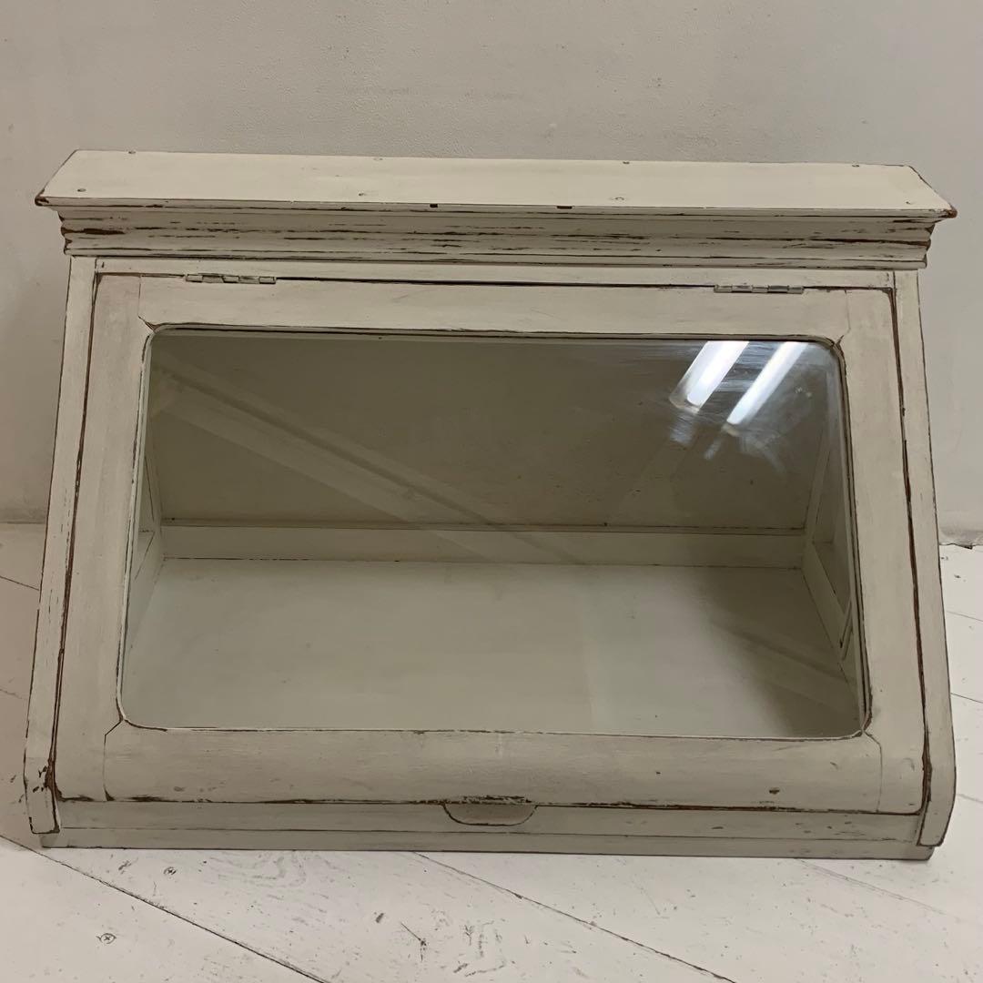 VINTAGE Antique レトロ ガラスショーケース ホワイトペイント 棚