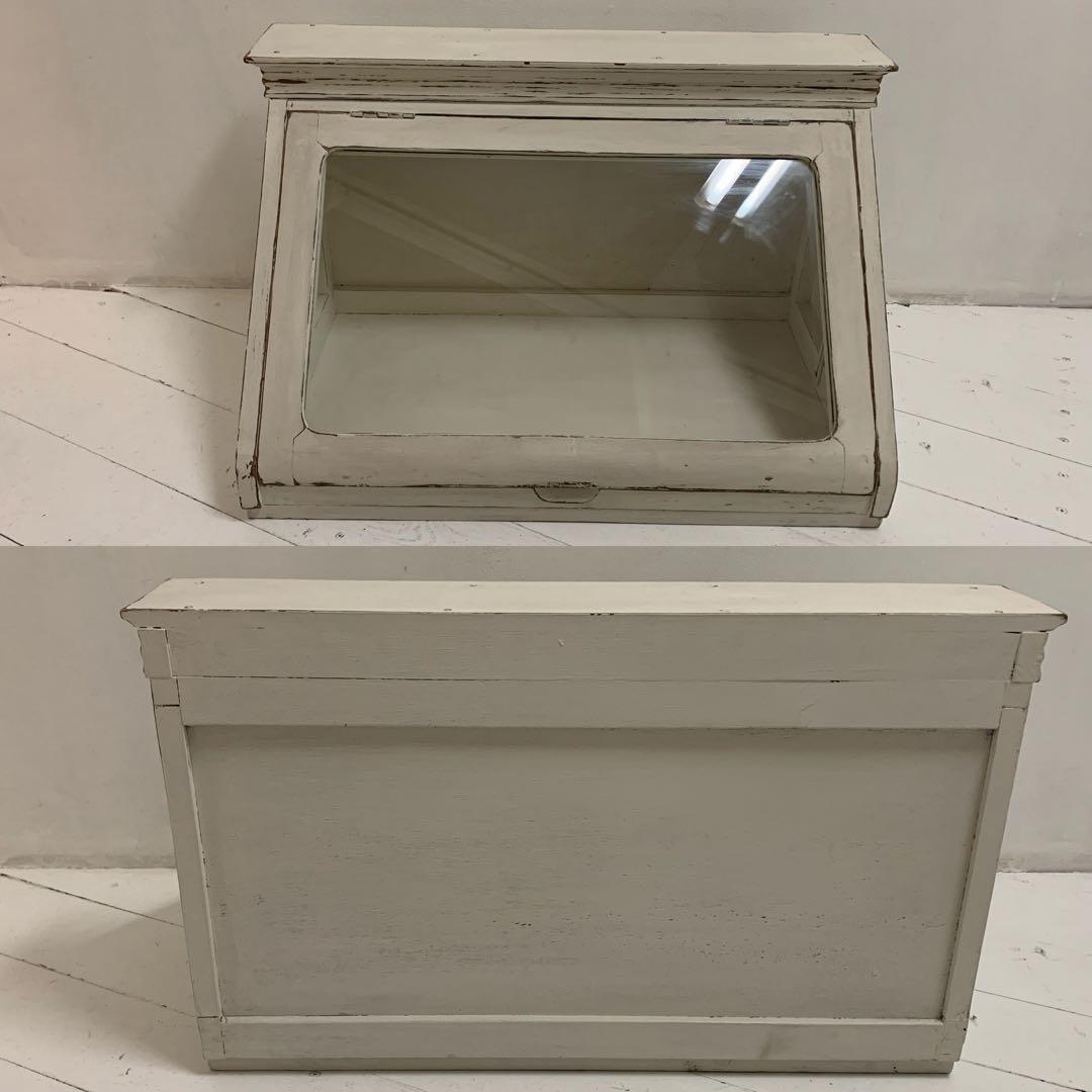 VINTAGE Antique レトロ ガラスショーケース ホワイトペイント 棚