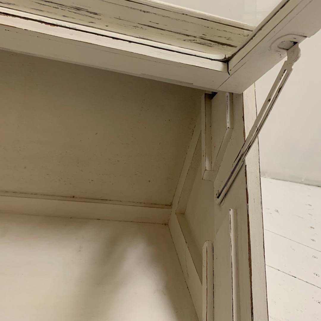 VINTAGE Antique レトロ ガラスショーケース ホワイトペイント 棚