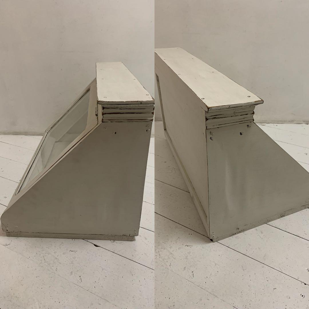 VINTAGE Antique レトロ ガラスショーケース ホワイトペイント 棚