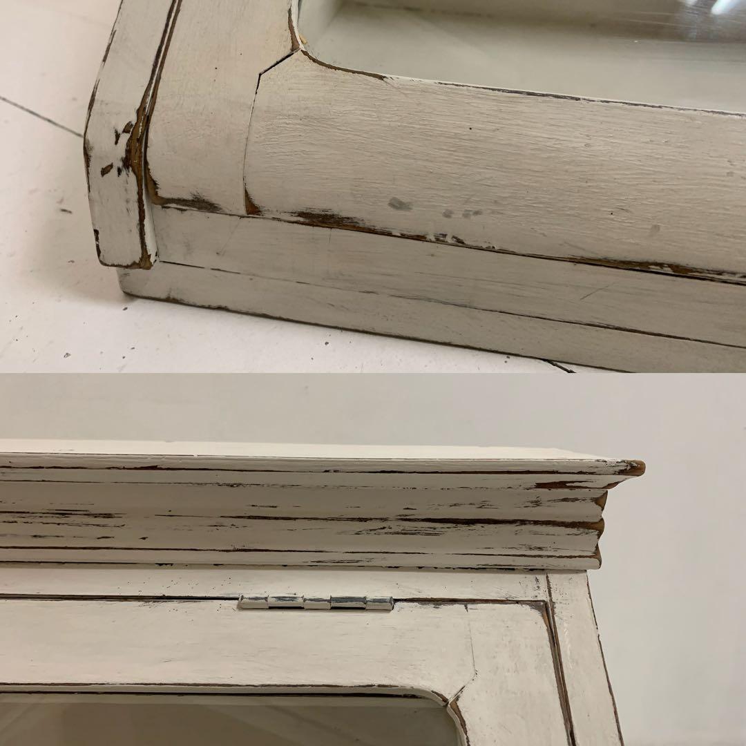 VINTAGE Antique レトロ ガラスショーケース ホワイトペイント 棚