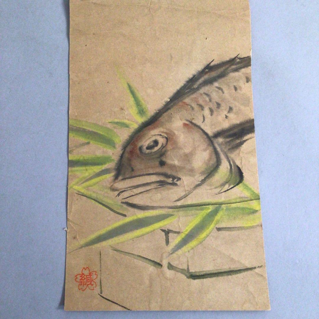 No3135  扁額装　船井秋浦　蛤　貝の図　画賛　色紙　古画　日本画　送料無料