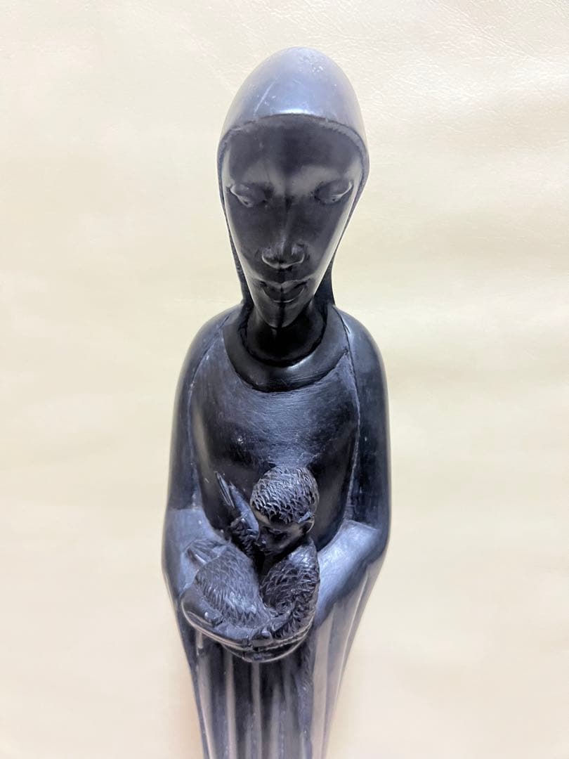 新品　タンザニアマコンデ黒檀彫刻　母子像〔マリアとキリスト）