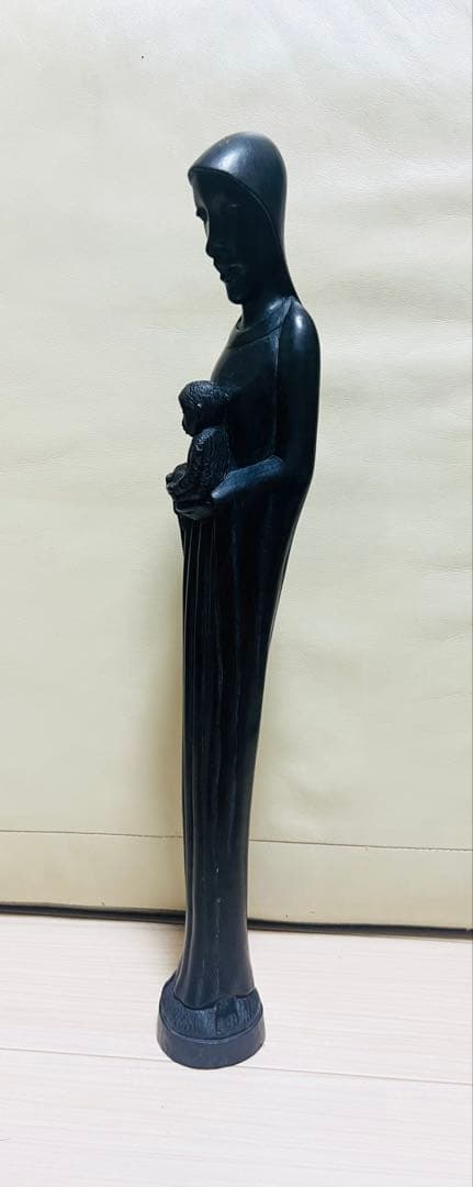 新品　タンザニアマコンデ黒檀彫刻　母子像〔マリアとキリスト）