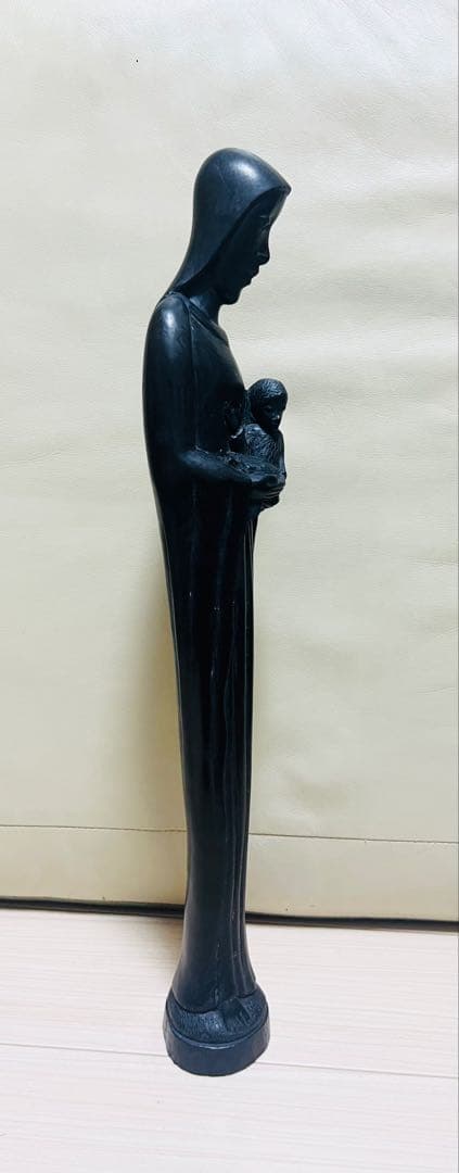 新品　タンザニアマコンデ黒檀彫刻　母子像〔マリアとキリスト）