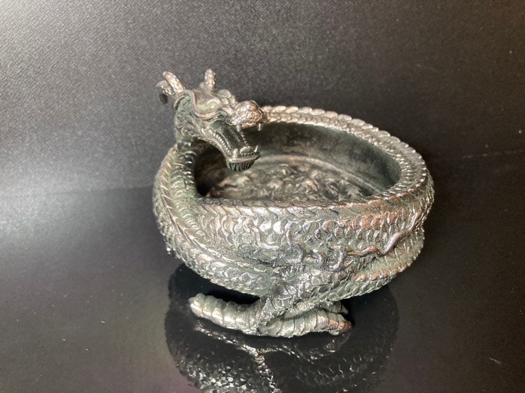チタン製 ドラゴン 龍 彫刻 小物入れ アンティーク インテリア 置物 アート