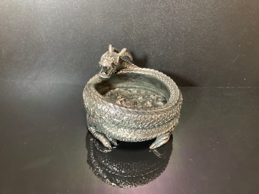 チタン製 ドラゴン 龍 彫刻 小物入れ アンティーク インテリア 置物 アート