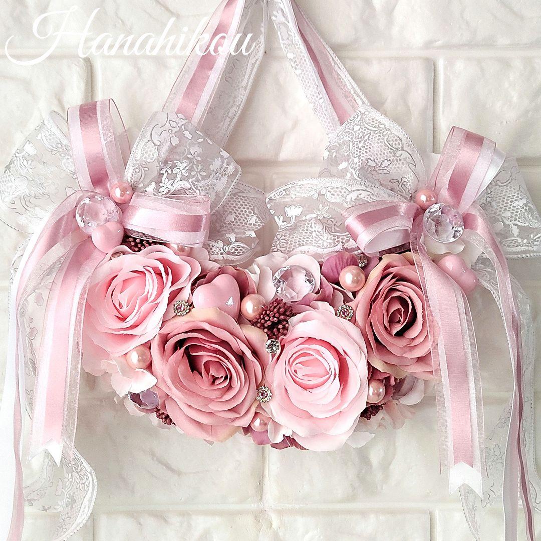 ピンクローズとモーブピンクローズのハート入キラキラ豪華スウィート壁飾り♪大サイズ