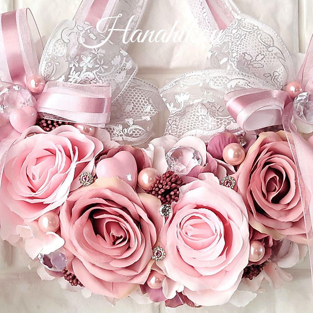 ピンクローズとモーブピンクローズのハート入キラキラ豪華スウィート壁飾り♪大サイズ