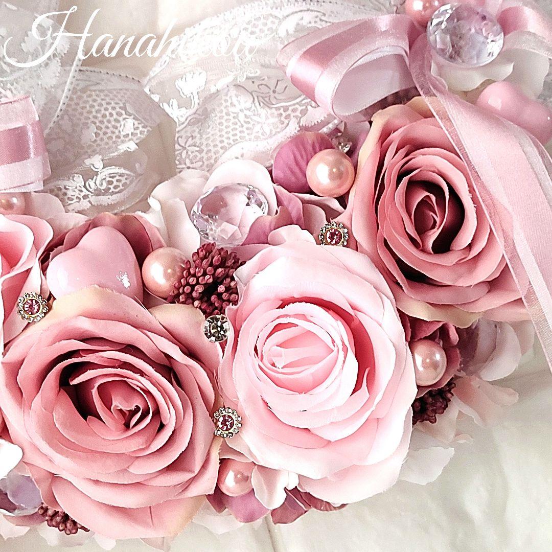 ピンクローズとモーブピンクローズのハート入キラキラ豪華スウィート壁飾り♪大サイズ