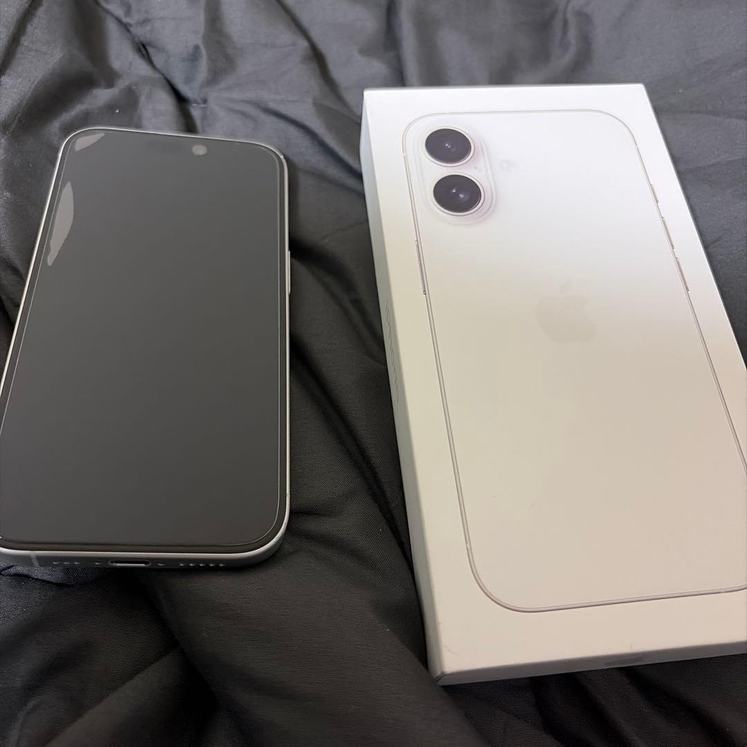 AppleiPhone16ホワイトバッテリー100%ガラスフィルムケーブル箱付き