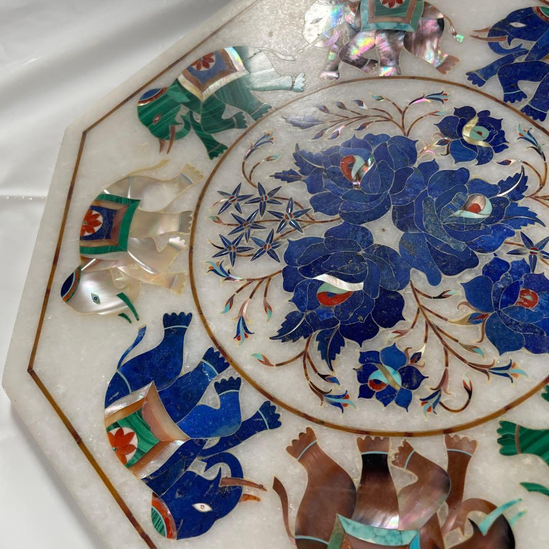 インド工芸品　大理石天然石象嵌細工