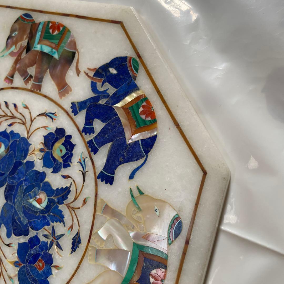 インド工芸品　大理石天然石象嵌細工