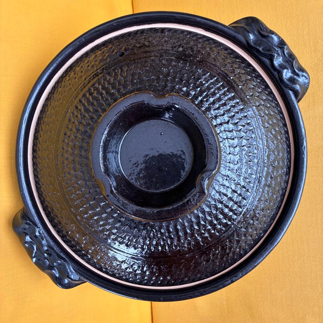 土鍋伊賀焼10.5号鍋黒釉飛びカンナ